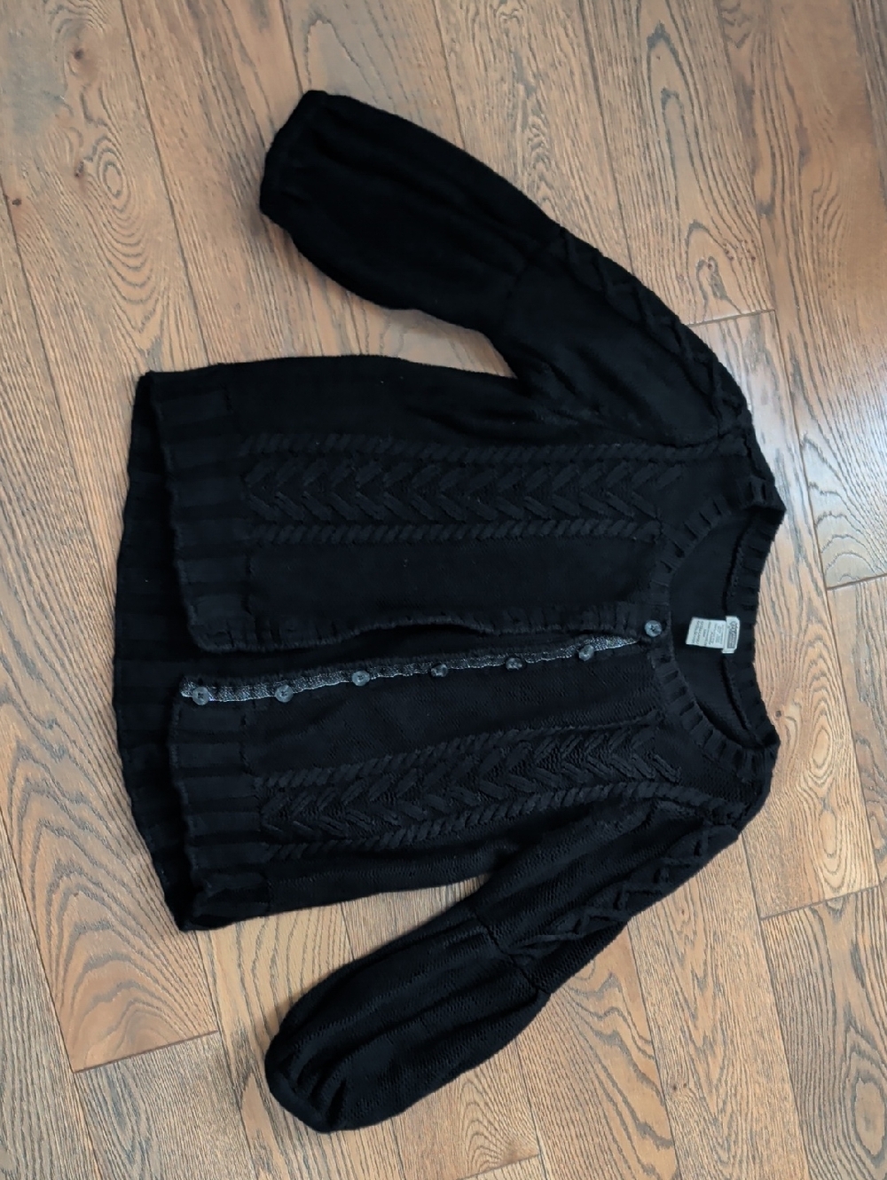 VINTAGE Route 66 Black Cable Knit Button-Front Sweater